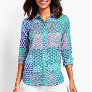 Talbots Tulip Patchwork Button Down Cotton Shirt Size XS Lightweight